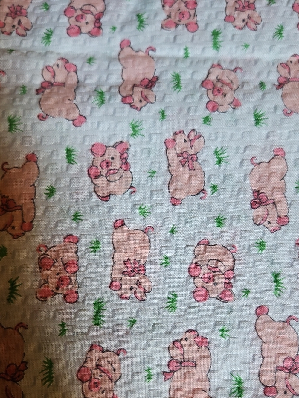 Cute Pink Pig Print Waffle Baby Blanket Fabric